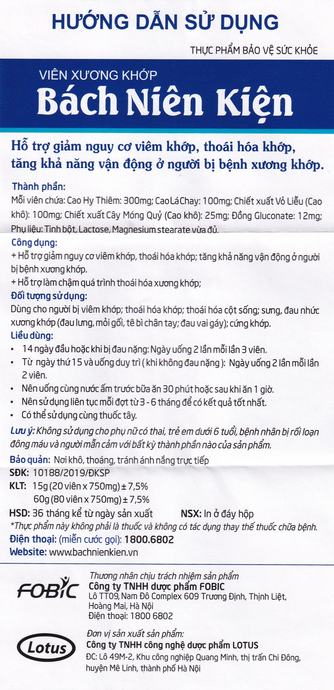 Viên hỗ trợ giảm nguy cơ viêm khớp Bách Niên Kiện Fobic (80 viên)