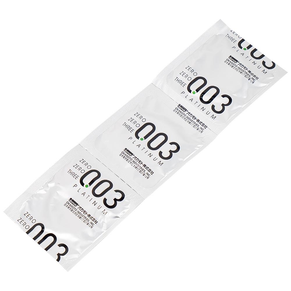 Bao cao su Okamoto 0.03 Platinum trong suốt, mềm mại, dùng để phòng tránh thai và ngăn ngừa HIV (3 cái)