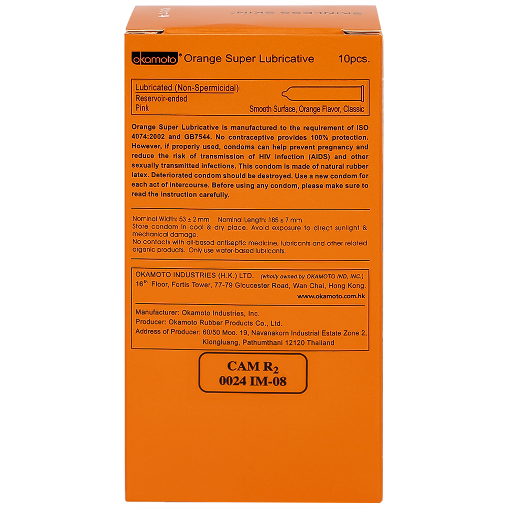 Bao cao su Okamoto Skinless skin Orange mềm mại, dẻo dai (10 cái)