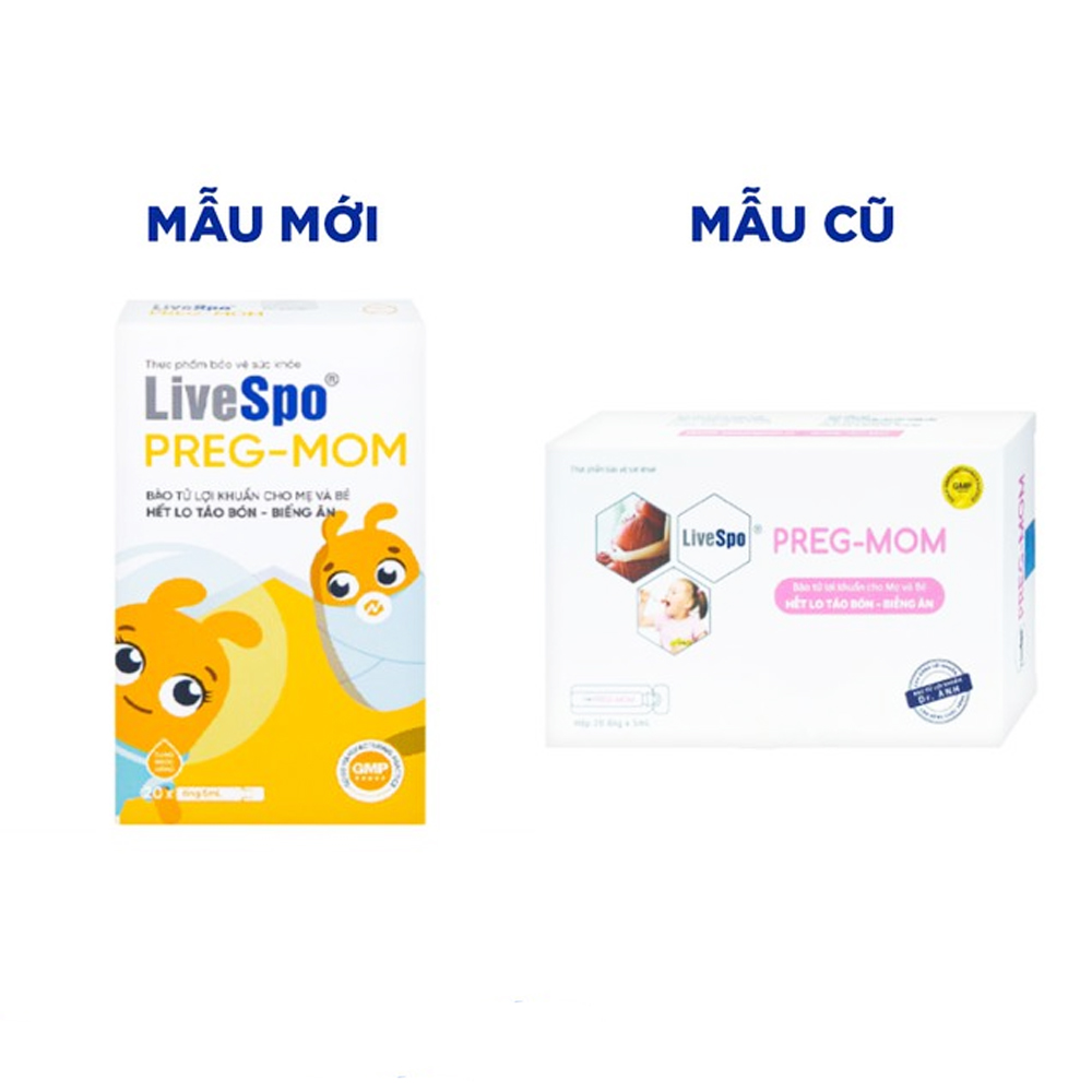 Bào tử lợi khuẩn cho mẹ và bé hết lo táo bón - biếng ăn LiveSpo PREG-MOM (20 ống x 5ml)