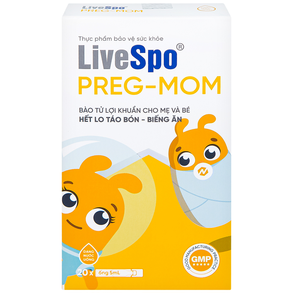 Bào tử lợi khuẩn cho mẹ và bé hết lo táo bón - biếng ăn LiveSpo PREG-MOM (20 ống x 5ml)