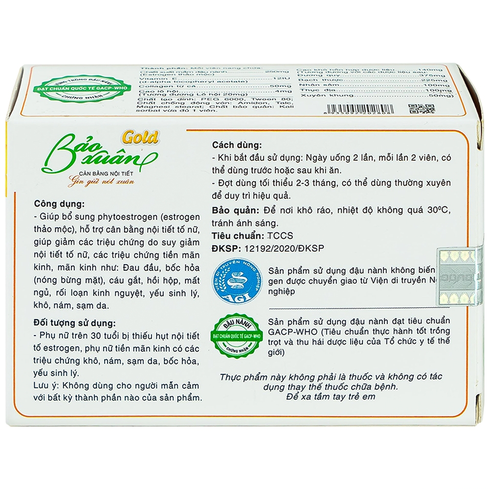 Viên hỗ trợ cân bằng nội tiết tố nữ Bảo Xuân Gold Nam Dược (3 vỉ x 10 viên)