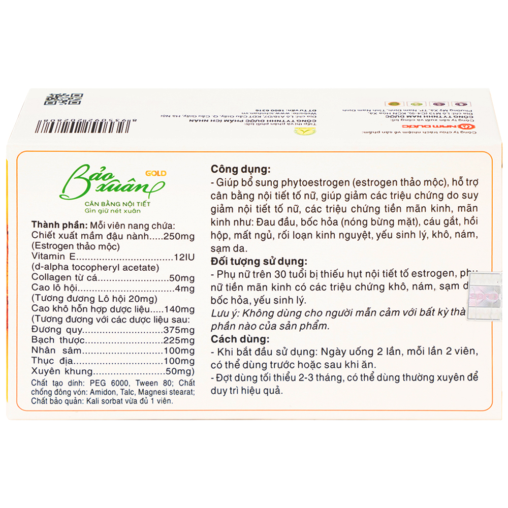 Viên hỗ trợ cân bằng nội tiết tố nữ Bảo Xuân Gold Nam Dược (3 vỉ x 10 viên)