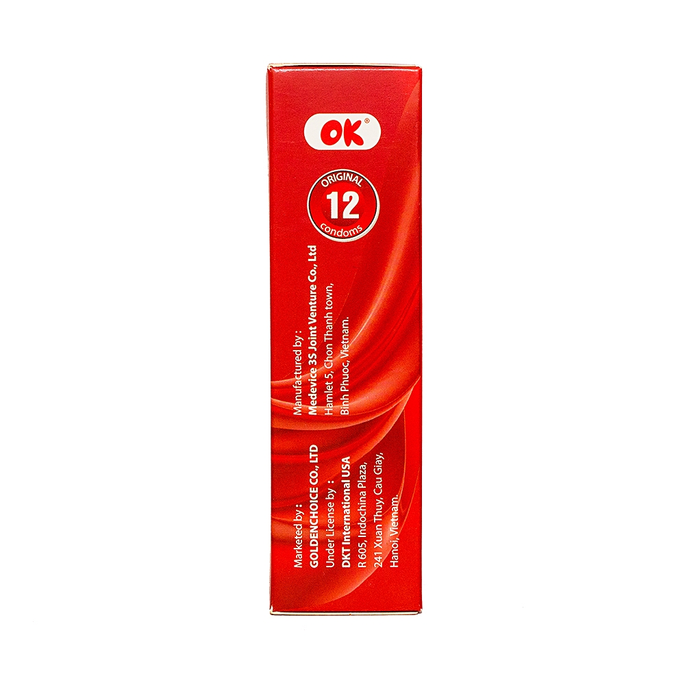 Bao cao su OK Original không mùi, bổ sung chất bôi trơn và không chứa chất diệt tinh trùng (12 cái)