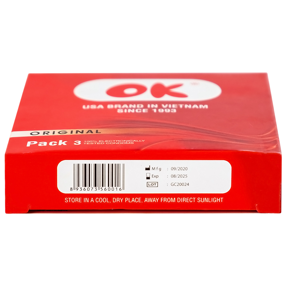Bao cao su OK Original không mùi, kích thước phù hợp giúp phòng tránh thai (3 cái)