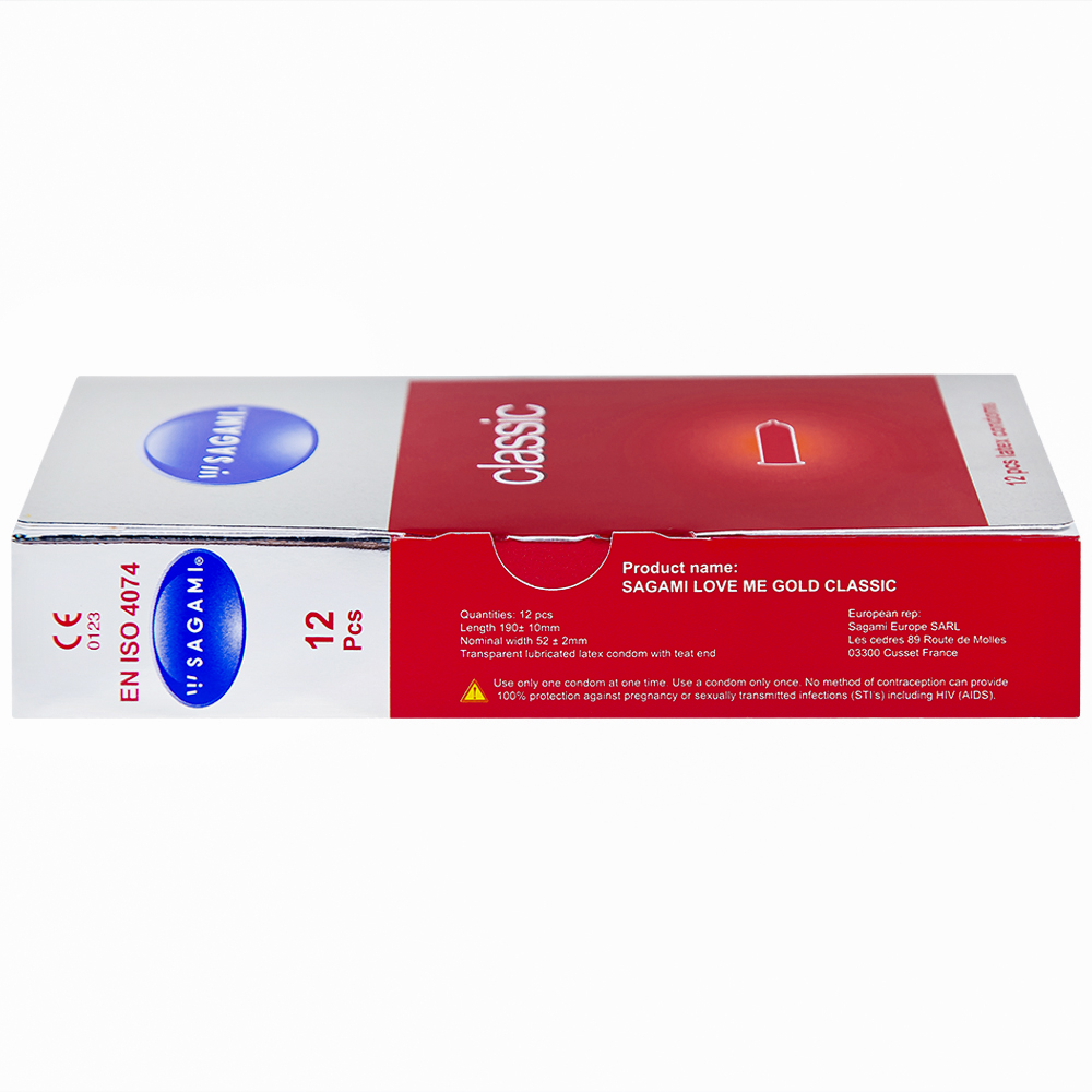 Bao cao su Sagami Classic siêu mỏng, nhiều chất bôi trơn, không mùi (12 cái)