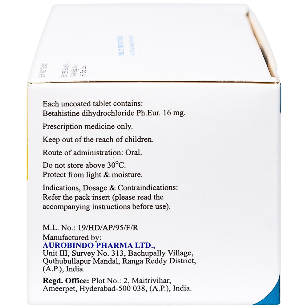 Thuốc Be-Stedy 16mg Aurobindo điều trị chứng chóng mặt, ù tai (10 vỉ x 10 viên)