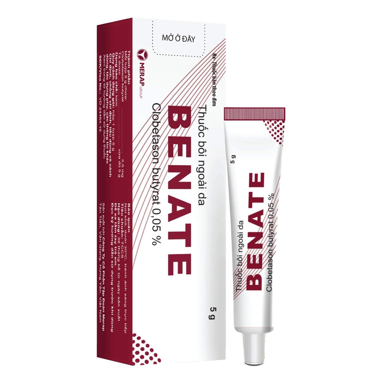 Thuốc Benate 0.05% Merap giảm các triệu chứng viêm và ngứa của các bệnh da (5g)