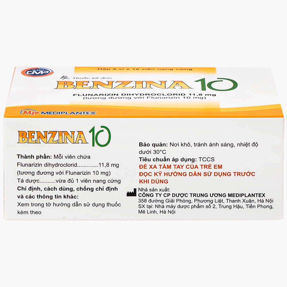 Thuốc Bezina 10 Mediplantex điều trị dự phòng cơn đau nửa đầu (6 vỉ x 10 viên)