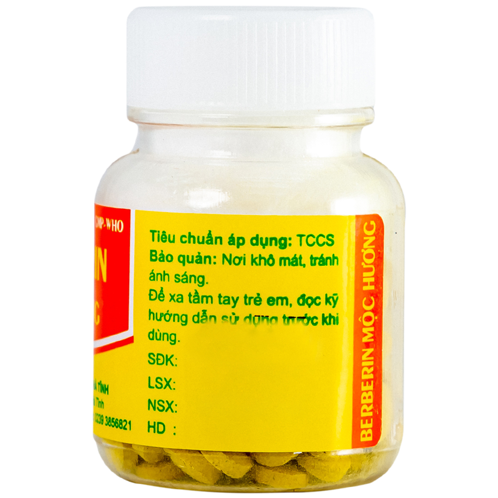 Thuốc Berberin Mộc Hương Hadiphar điều trị lỵ trực khuẩn, hội chứng lỵ (100 viên)