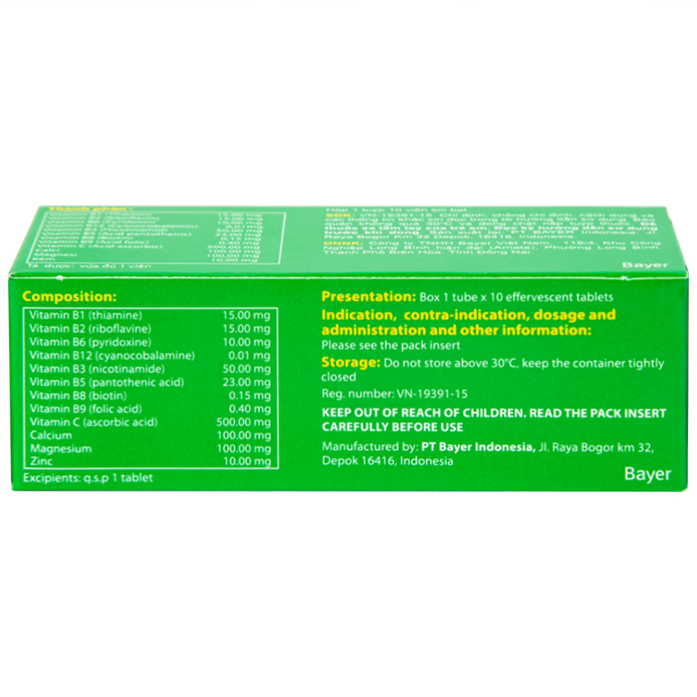 Viên sủi Berocca Bayer bổ sung vitamin và khoáng chất (10 viên)