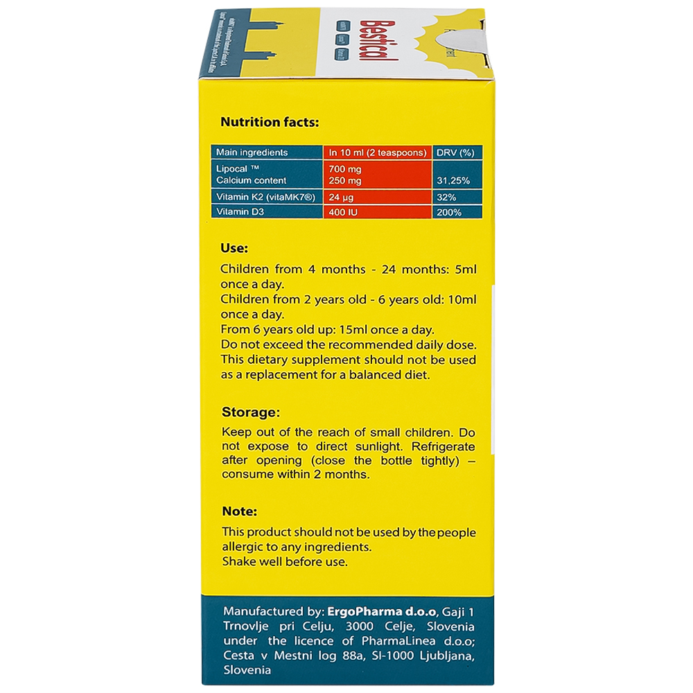 Siro giúp hỗ trợ xương và răng chắc khỏe Bestical Ergopharma (120ml)
