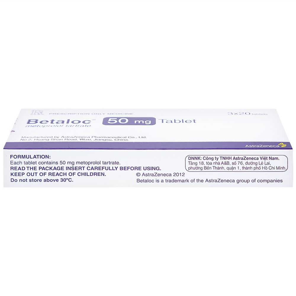 Thuốc Betaloc 50mg AstraZeneca điều trị tăng huyết áp, dự phòng đau thắt ngực (3 vỉ x 20 viên) 