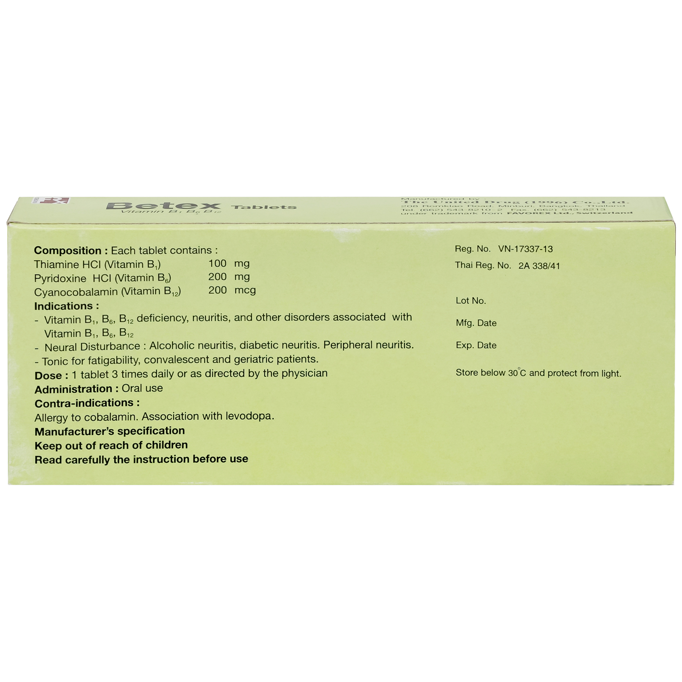 Thuốc Betex Favorex bổ sung vitamin B1, B6, B12 (5 vỉ x 10 viên)