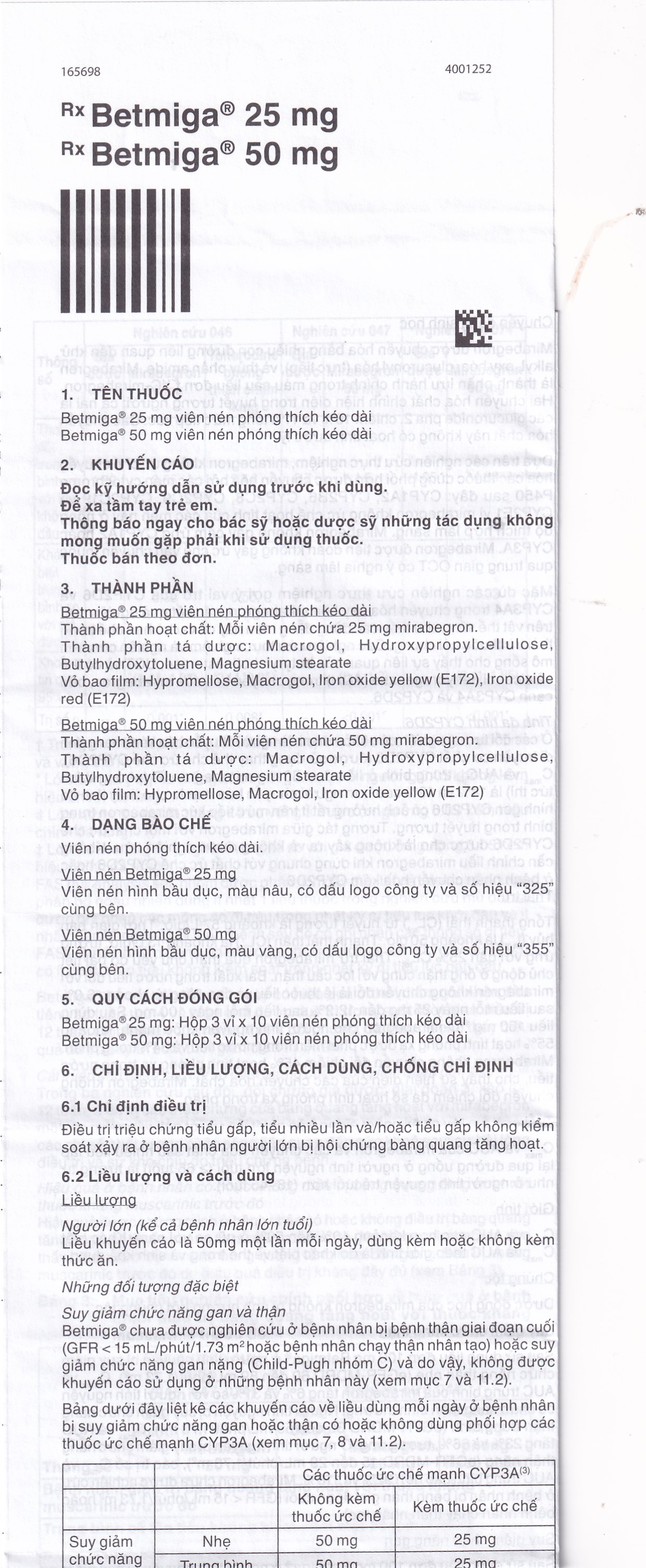 Thuốc Betmiga 50mg Astellas điều trị triệu chứng tiểu gấp (3 vỉ x 10 viên)
