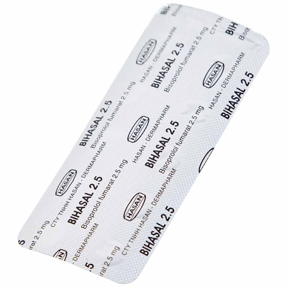Thuốc Bihasal 2.5 Hasan điều trị tăng huyết áp, đau thắt ngực, suy tim mạn tính ổn định (5 vỉ x 10 viên)