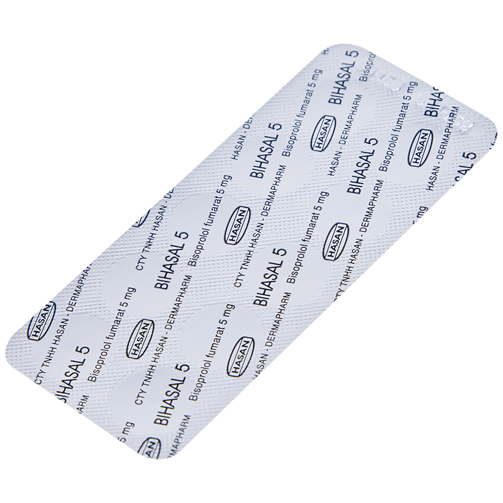Thuốc Bihasal 5mg Hasan điều trị tăng huyết áp, đau thắt ngực, suy tim mạn tính ổn định (5 vỉ x 10 viên)