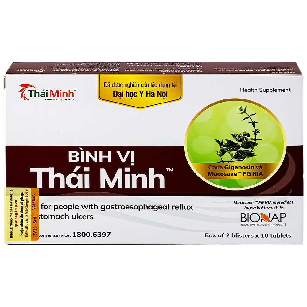 Viên uống giảm acid dịch vị Bình Vị Thái Minh (2 vỉ x 10 viên)