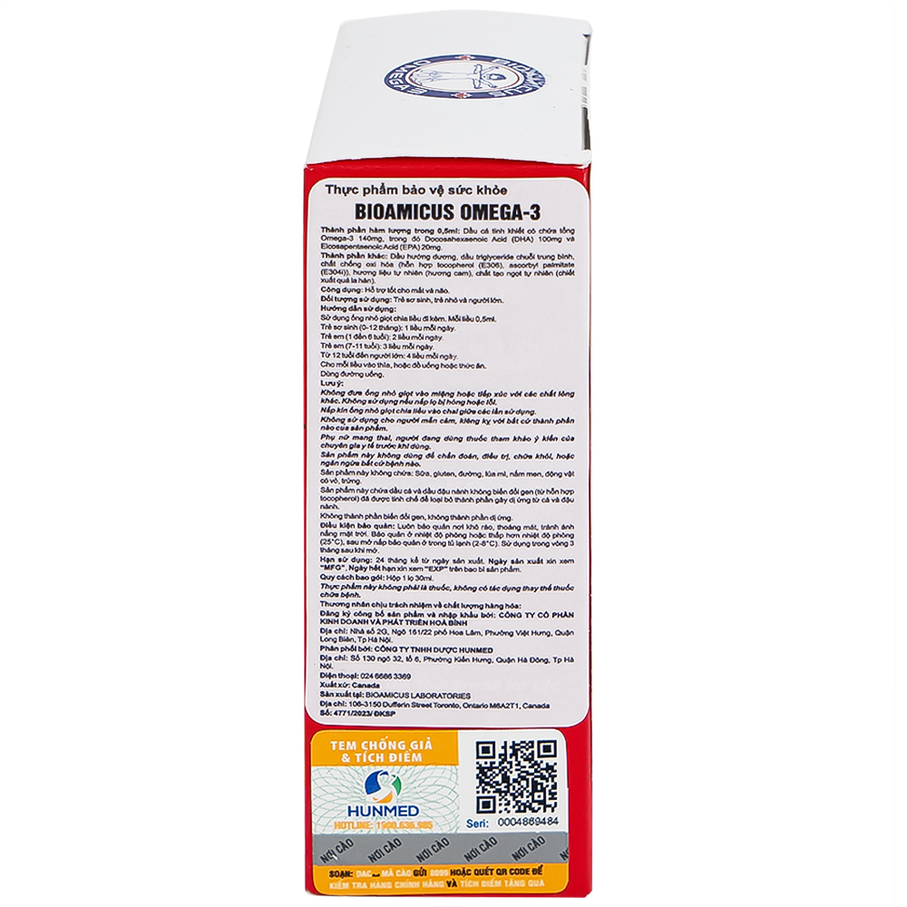Dung dịch uống hỗ trợ bổ não Bioamicus Omega-3 (30ml)