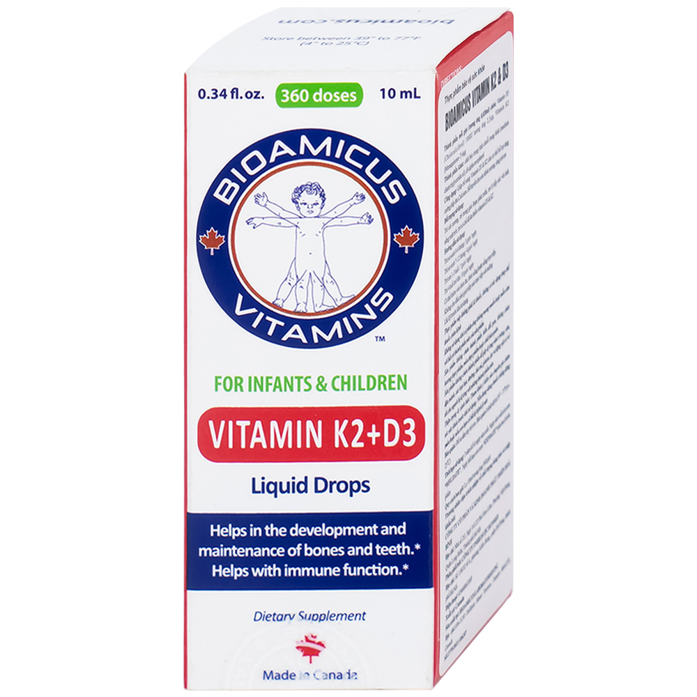 Dung dịch uống hỗ trợ tăng cường hấp thu Calcium Bioamicus Vitamin K2 & D3 (10ml)