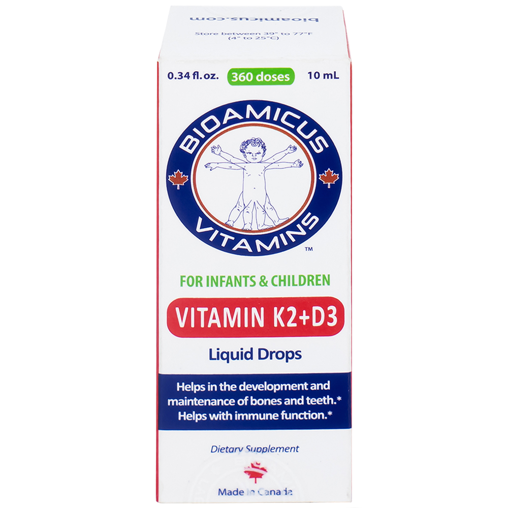 Dung dịch uống hỗ trợ tăng cường hấp thu Calcium Bioamicus Vitamin K2 & D3 (10ml)