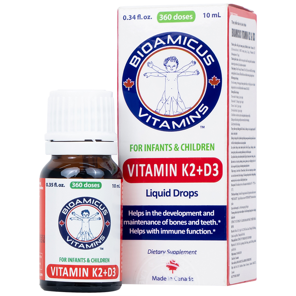 Dung dịch uống hỗ trợ tăng cường hấp thu Calcium Bioamicus Vitamin K2 &amp; D3 (10ml)