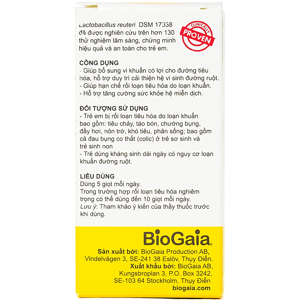 Bổ sung lợi khuẩn cho đường tiêu hóa BioGaia Protectis Baby Drops (5ml)