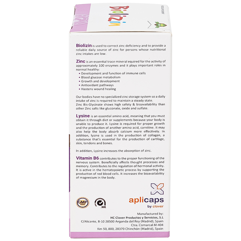 Siro bổ sung kẽm, lysine và vitamin B6 cho trẻ Biolizin (50ml)