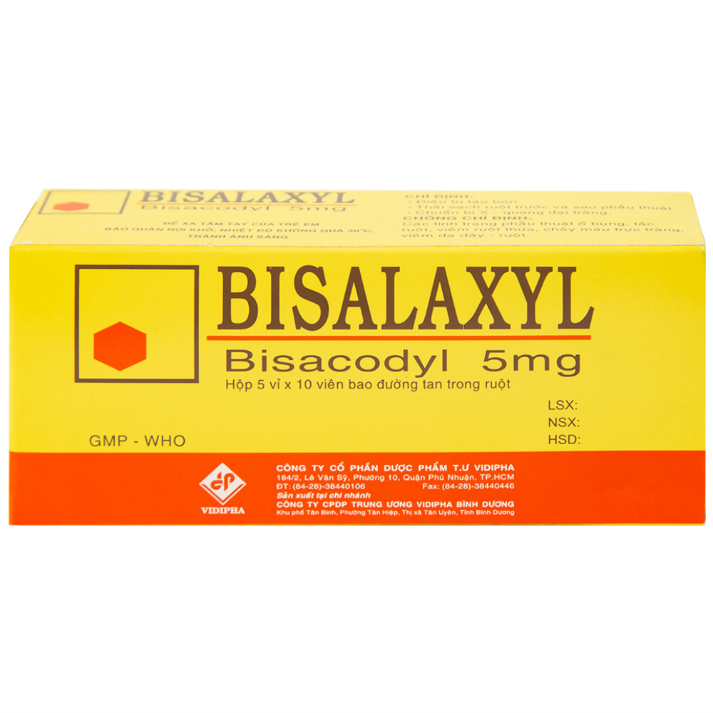 Thuốc Bisalaxyl Vidipha điều trị táo bón (5 vỉ x 10 viên)