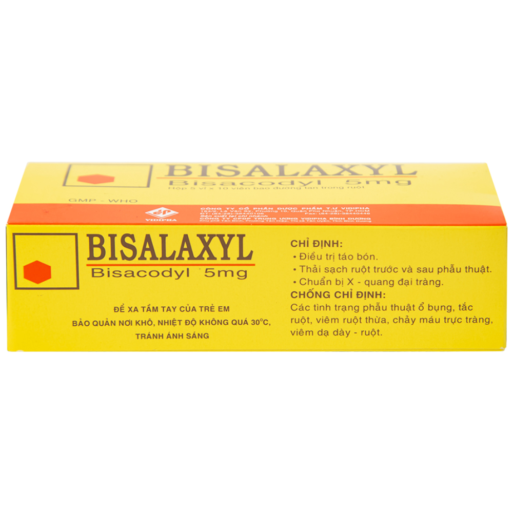 Thuốc Bisalaxyl Vidipha điều trị táo bón (5 vỉ x 10 viên)