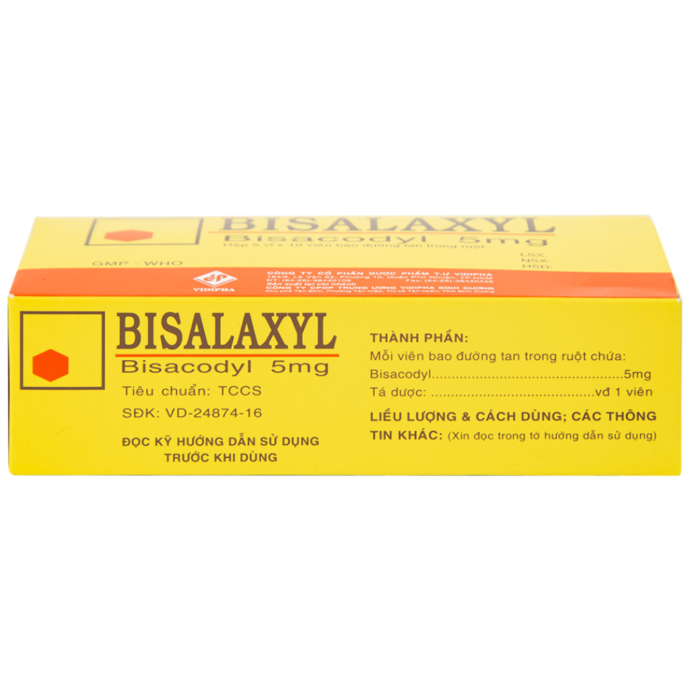 Thuốc Bisalaxyl Vidipha điều trị táo bón (5 vỉ x 10 viên)