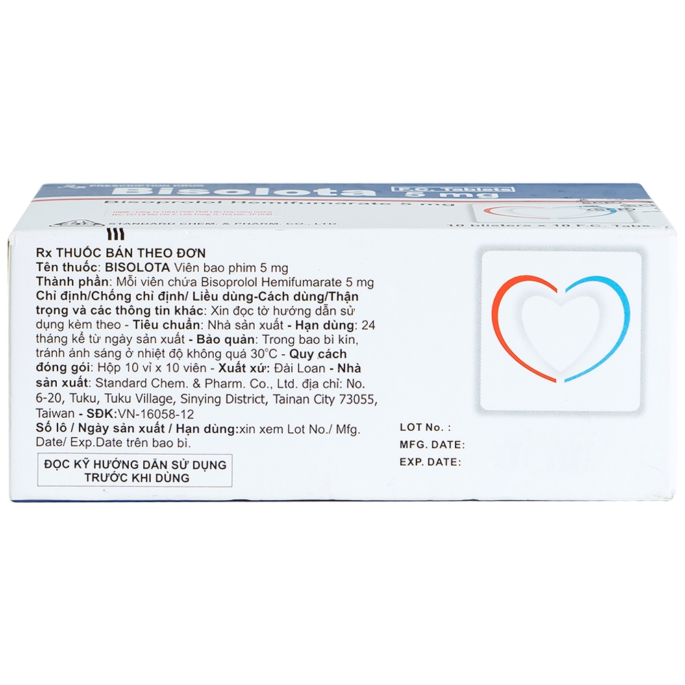 Thuốc Bisolota 5mg điều trị cao huyết áp (10 vỉ x 10 viên)