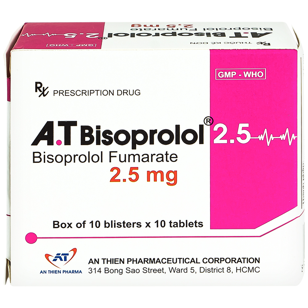 Thuốc A.T Bisoprolol 2.5mg An Thiên điều trị suy tim mạn tính ổn định (10 vỉ x 10 viên)