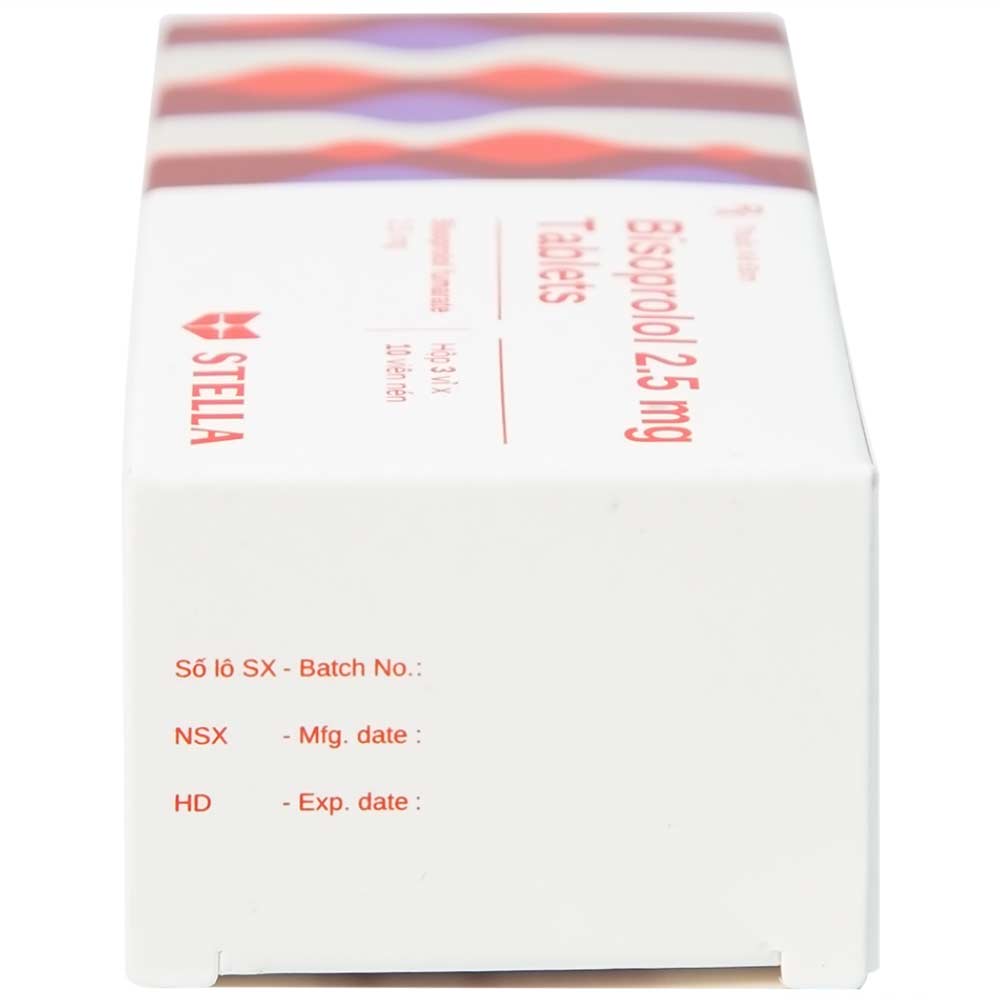Thuốc Bisoprolol 2.5mg Tablets Stella điều trị tăng huyết áp, đau thắt ngực mạn tính ổn định (3 vỉ x 10 viên)