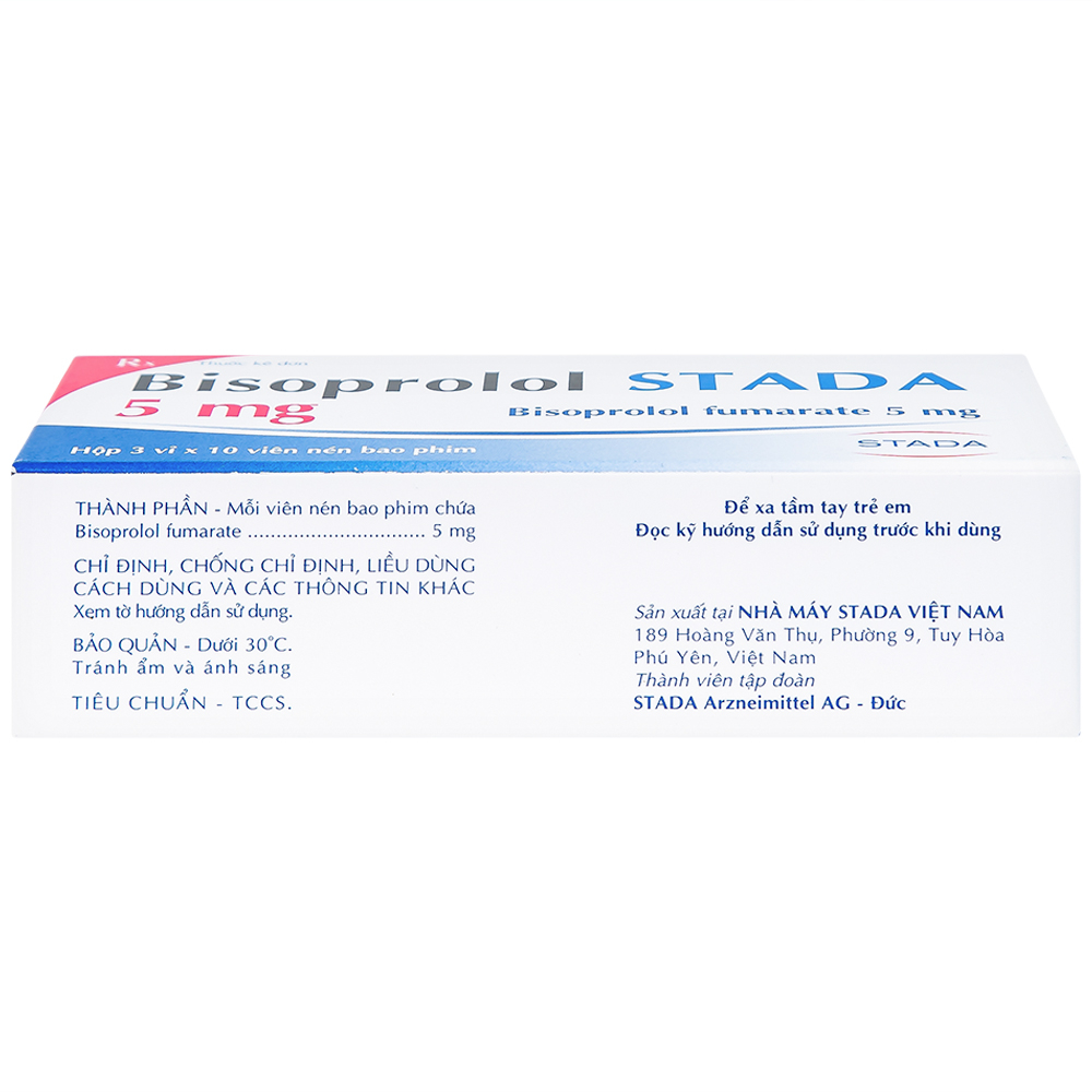 Thuốc Bisoprolol Stada 5mg điều trị tăng huyết áp, đau thắt ngực mạn tính ổn định (3 vỉ x 10 viên)