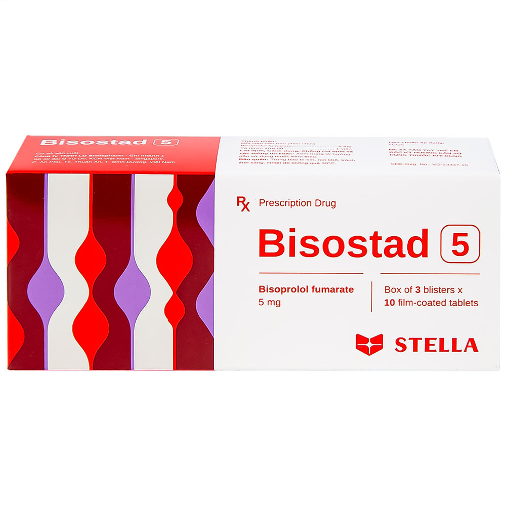 Thuốc Bisostad 5 Stella điều trị tăng huyết áp và đau thắt ngực (3 vỉ x 10 viên)