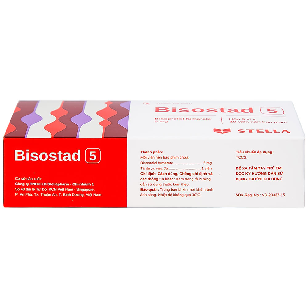 Thuốc Bisostad 5 Stella điều trị tăng huyết áp và đau thắt ngực (3 vỉ x 10 viên)