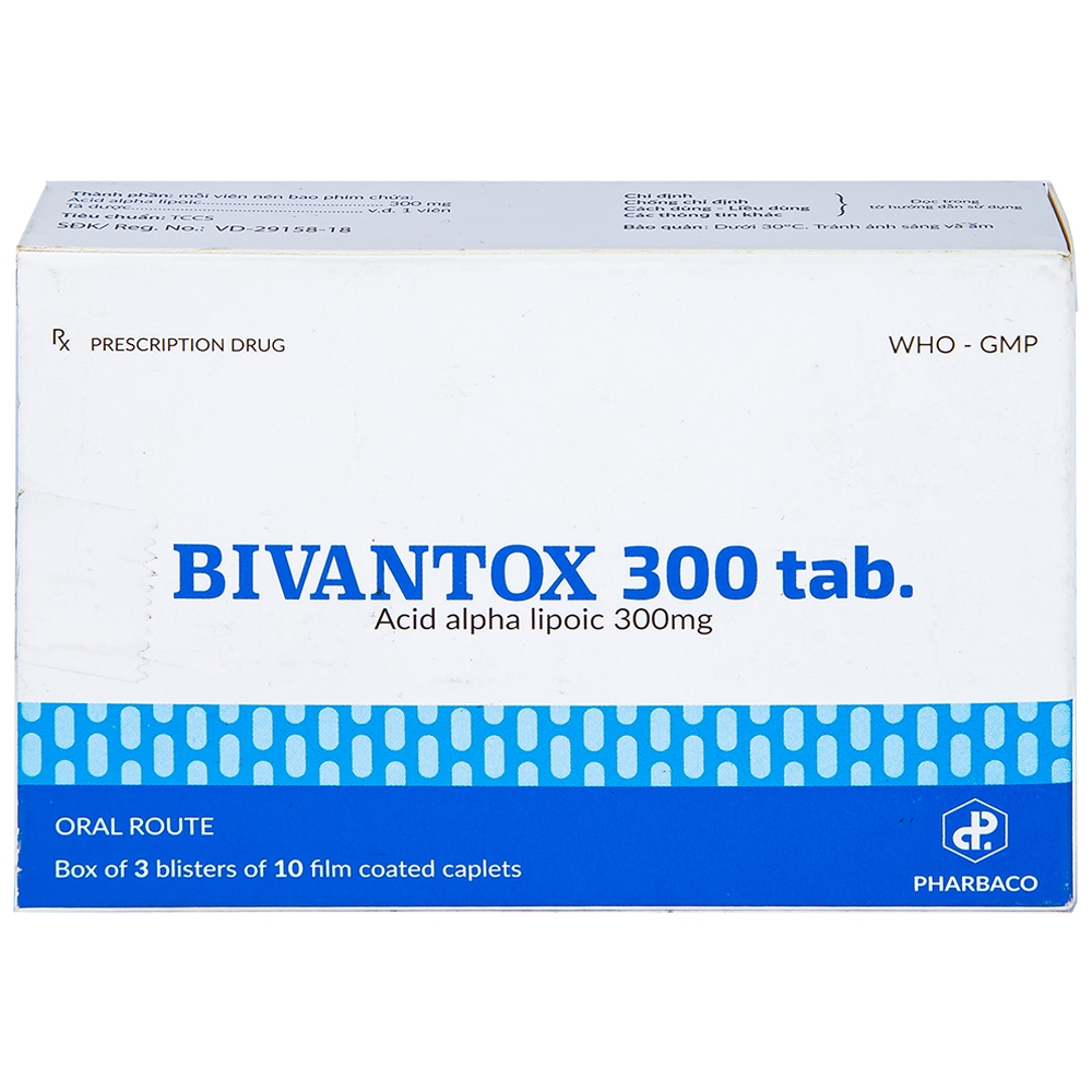 Thuốc uống Bivantox 300 Pharbaco hỗ trợ điều trị rối loạn cảm giác ở những bệnh nhân đái tháo đường (3 vỉ x 10 viên)