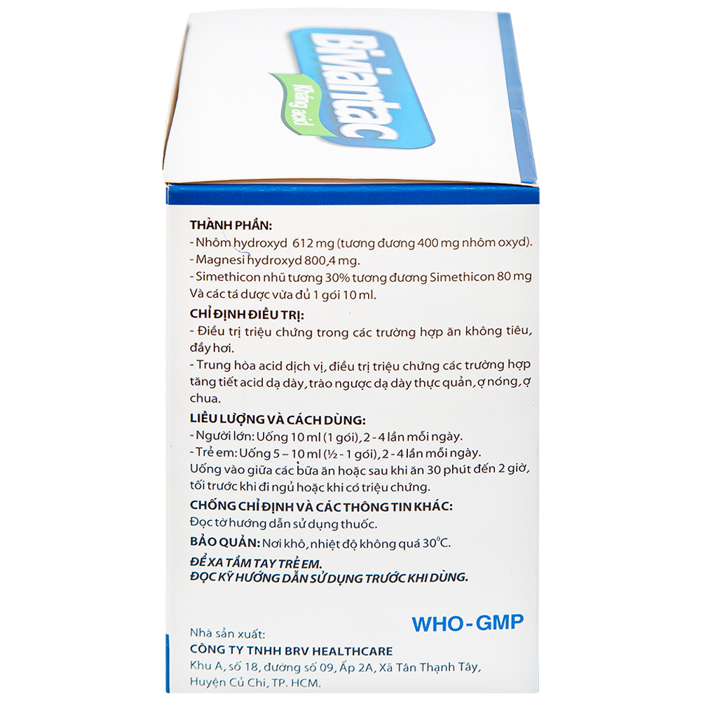 Hỗn dịch uống Biviantac BRV điều trị triệu chứng ăn không tiêu, đầy hơi (20 gói x 10 ml)