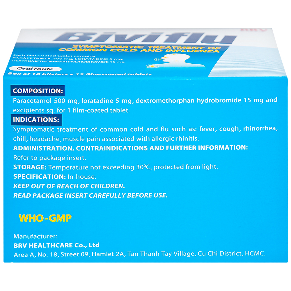 Thuốc Biviflu BRV điều trị các triệu chứng cảm cúm (10 vỉ x 12 viên)