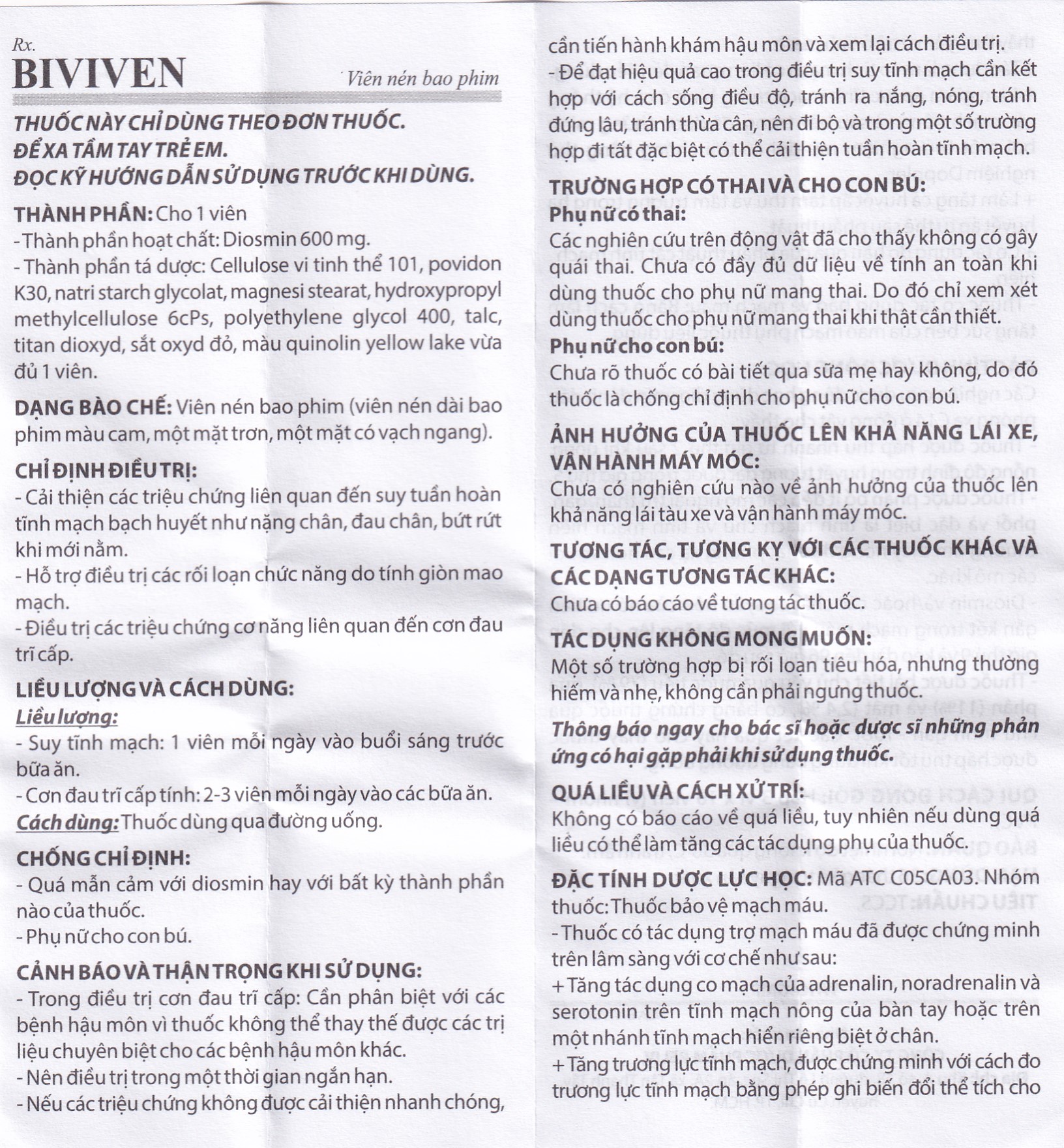 Thuốc BiviVen 600mg Reliv hỗ trợ cải thiện triệu chứng suy tuần hoàn tĩnh mạch bạch huyết (3 vỉ x 10 viên)