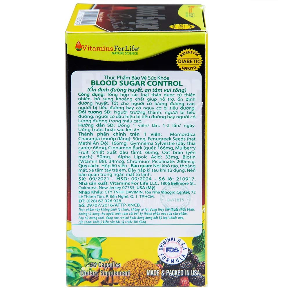 Viên uống ổn định đường huyết, tốt cho người bị tiểu đường Blood Sugar Control Vitamins For Life (60 viên)