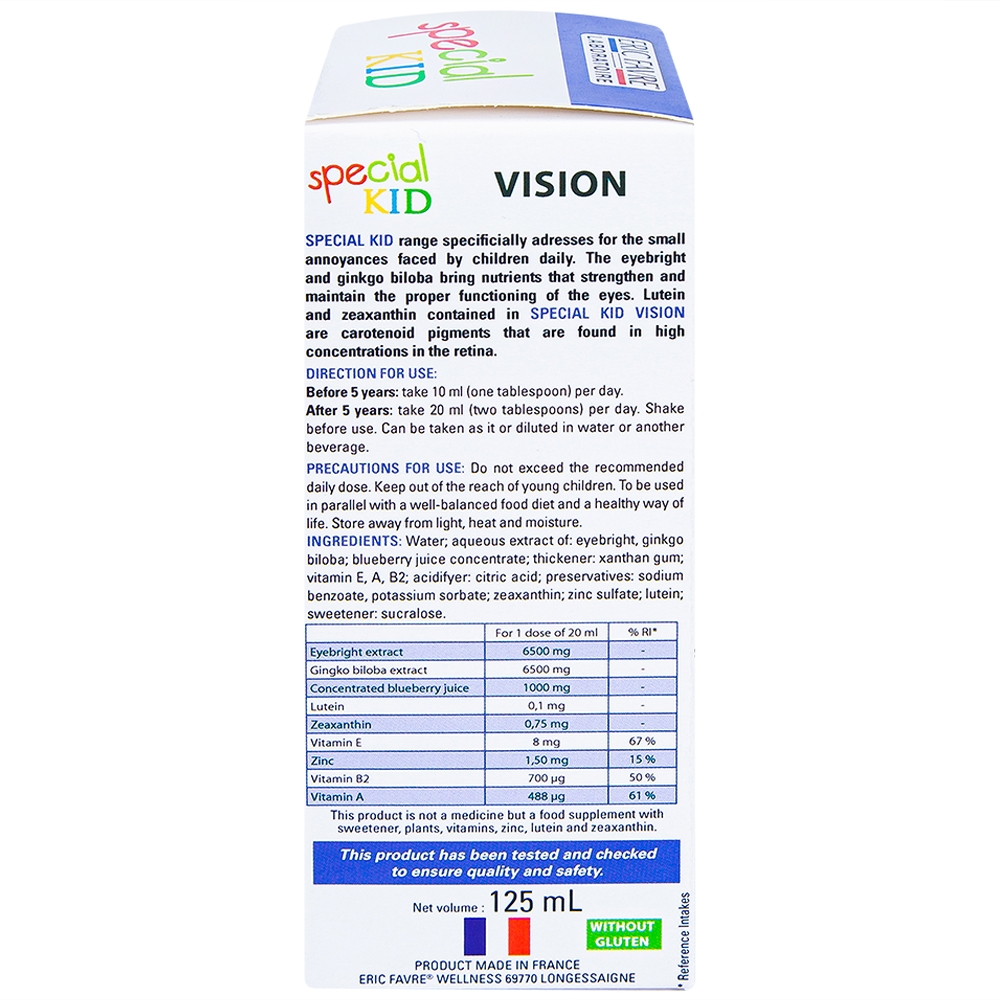 Siro giúp tăng cường thị lực cho mắt, phòng ngừa cận thị cho trẻ Special Kid Vision hương việt quất (125ml)