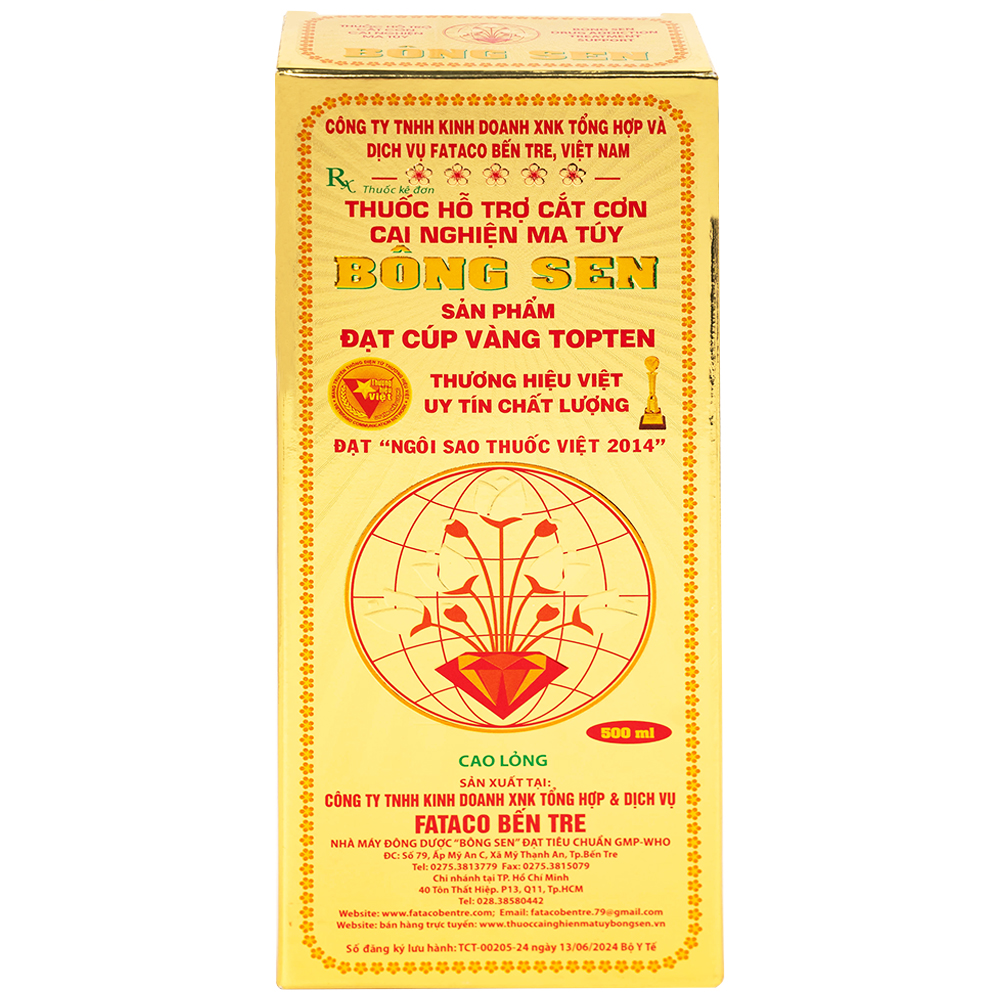 Thuốc nước uống Bông Sen 500ml Fataco hỗ trợ cắt cơn cai nghiện ma túy (4 chai)