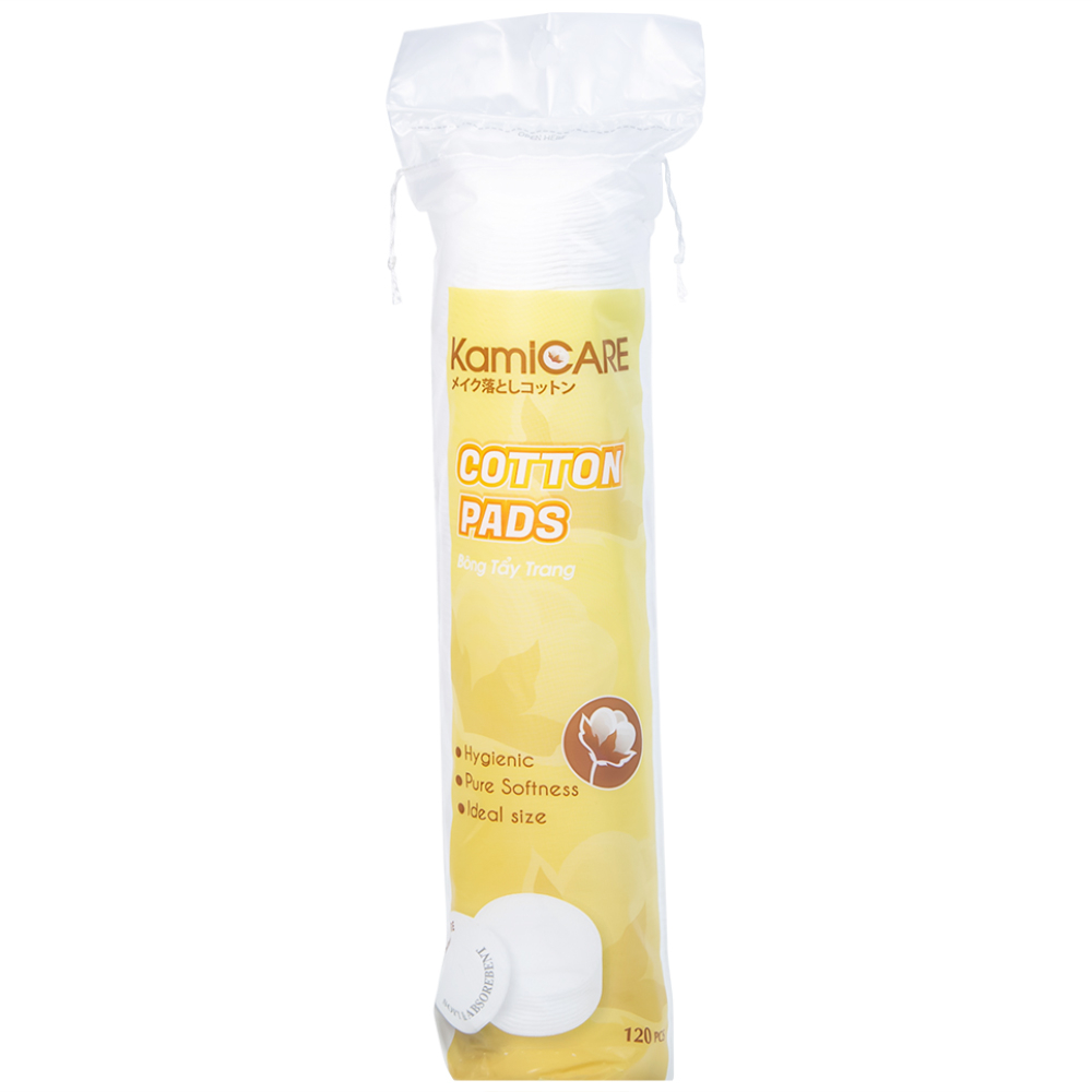 Bông tẩy trang tròn KamiCare Cotton Pads thấm hút tốt giúp sạch bụi bẩn, tẩy tế bào chết trên da (120 miếng)
