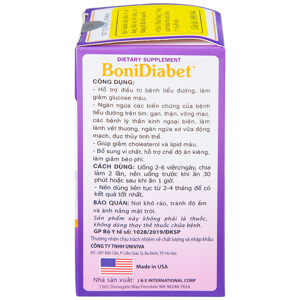 Viên uống hỗ trợ điều trị bệnh tiểu đường làm giảm glucose máu BoniDiabet Botania (60 viên)