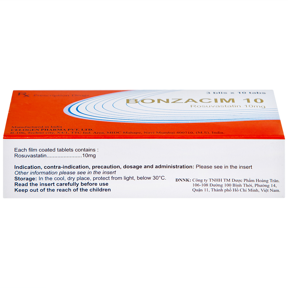Thuốc Bonzacim 10 Celogen Pharma giảm cholesterol toàn phần (3 vỉ x 10 viên)