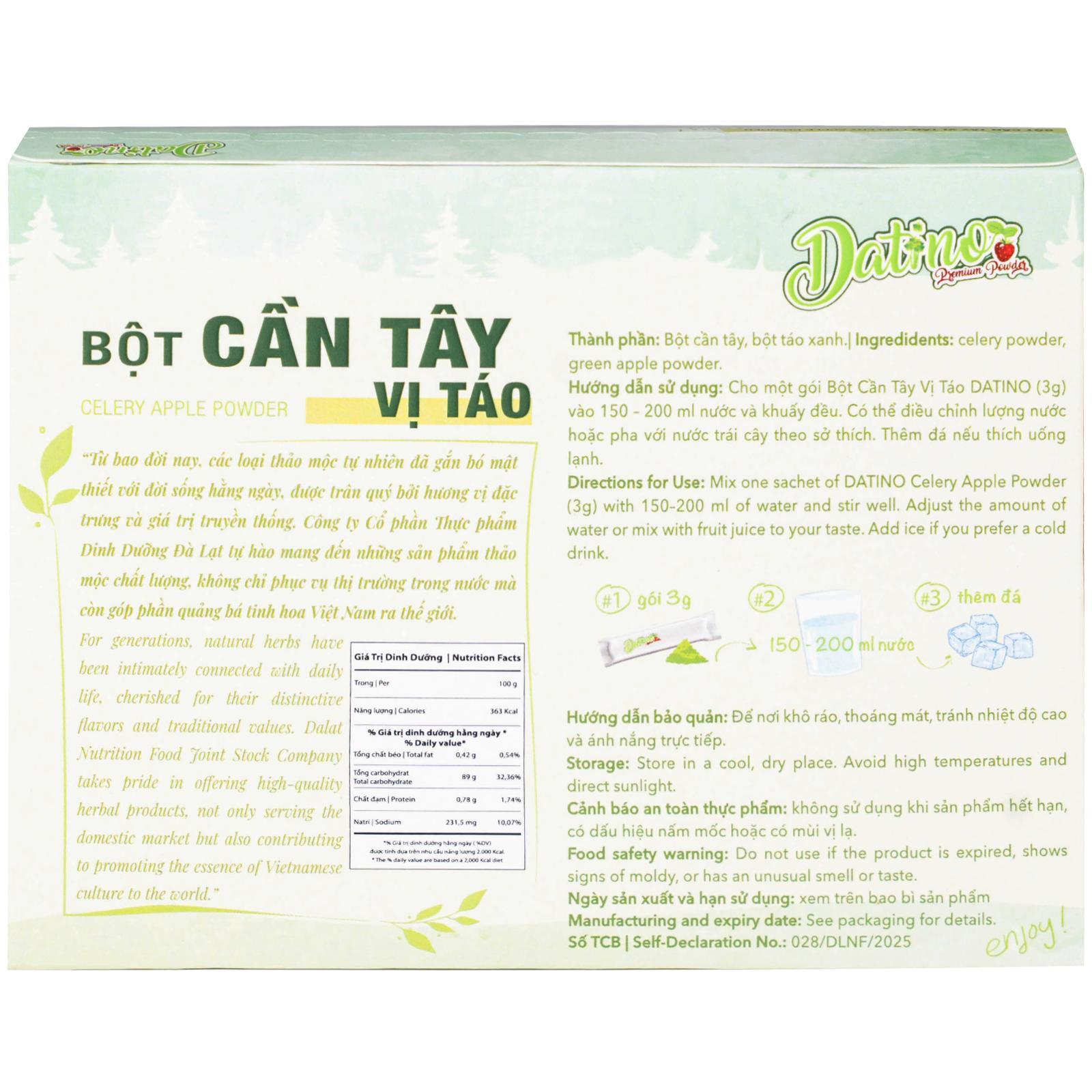 Bột Cần Tây vị táo Datino (3g x 15 gói)