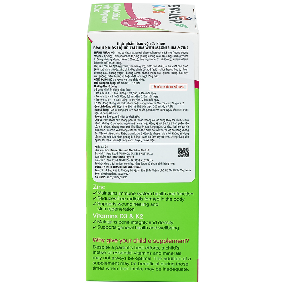 Siro hỗ trợ xương răng phát triển chắc khỏe cho bé Kids Liquid Calcium with Magnesium And Zinc (200ml)