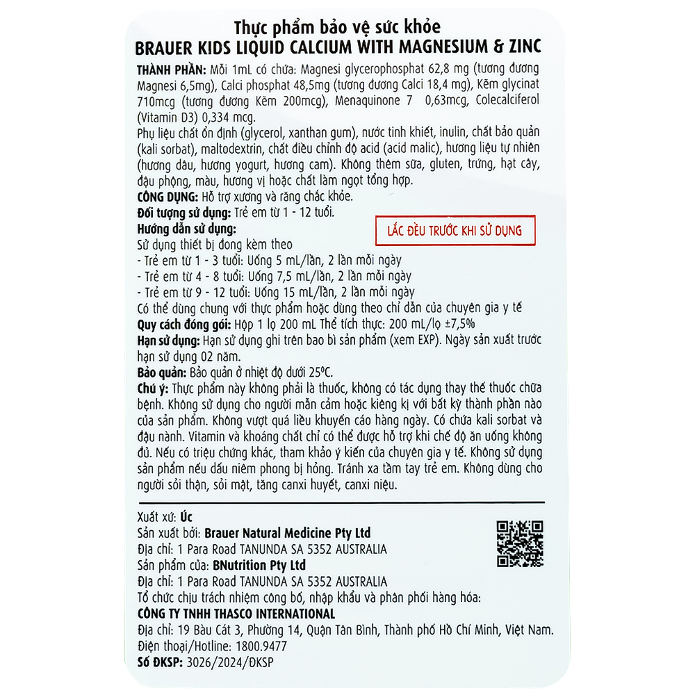 Siro hỗ trợ xương răng phát triển chắc khỏe cho bé Kids Liquid Calcium with Magnesium And Zinc (200ml)